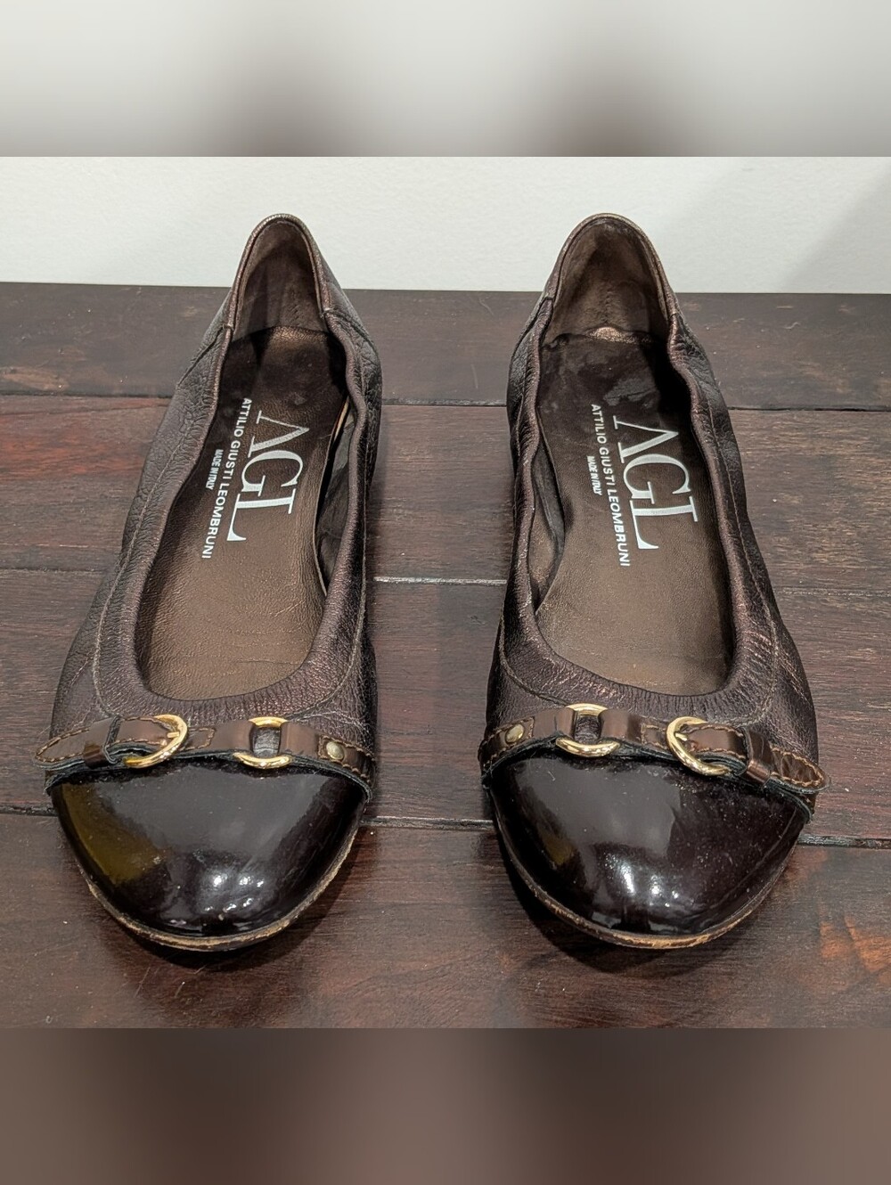 AGL Attilio Giusti Leombruni Copper Suede Ballet Flats Cap Toe Slip On Women 9.5